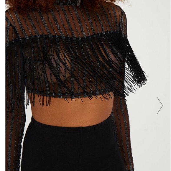 PrettyLittleThing Tops - PrettyLittleThing sheer black tassel crop top